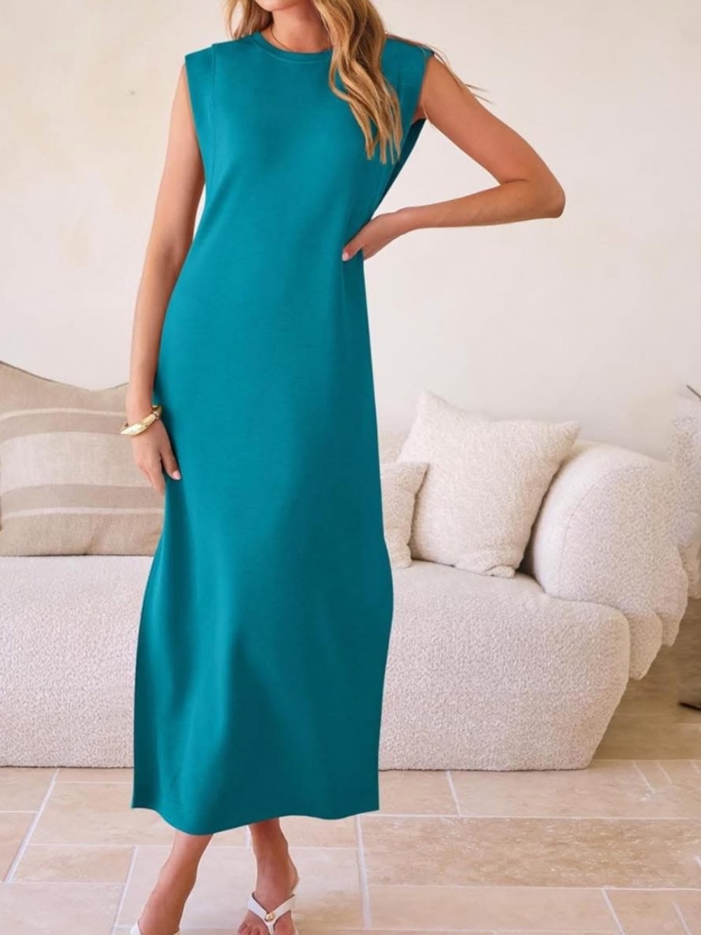 NWT ANRABELL Sleeveless Teal Maxi Dress with Clean Straight Silhouette MEDIUM
